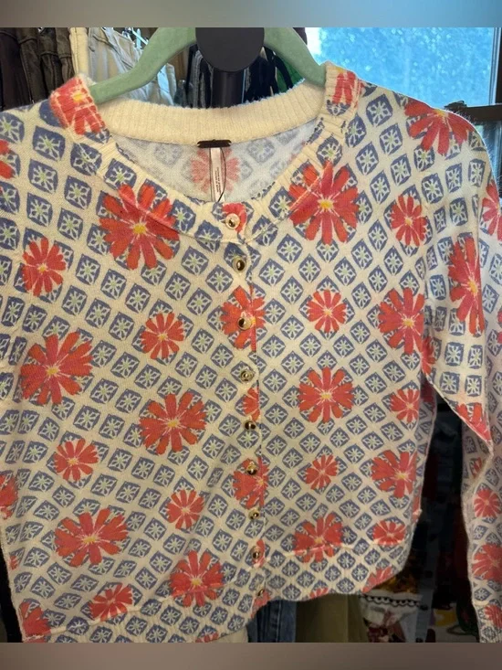 NWT Free People Nocturnal Patterned Cashmere Cardi - prep combo blue - small - Picture 6 of 8